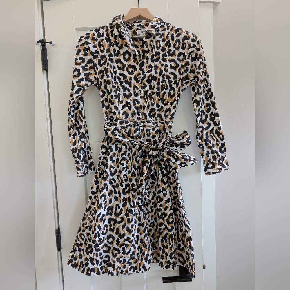 J.Crew Leopard Print Button Down Shirt Dress Women's Sz.0